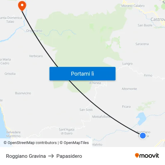 Roggiano Gravina to Papasidero map