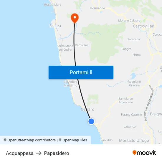 Acquappesa to Papasidero map