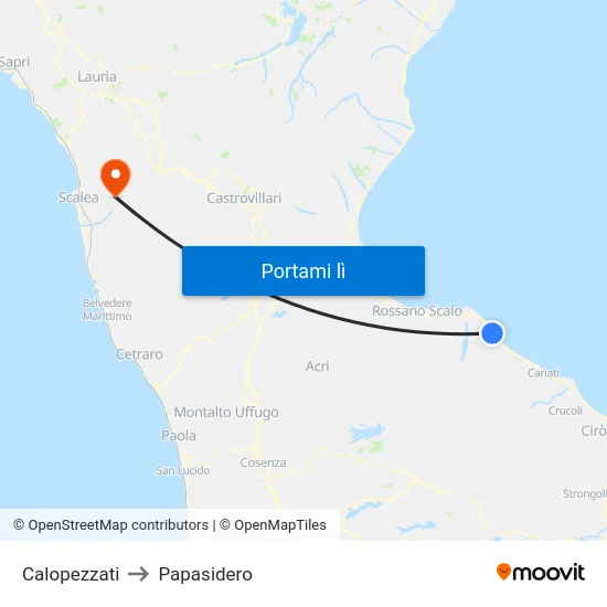 Calopezzati to Papasidero map