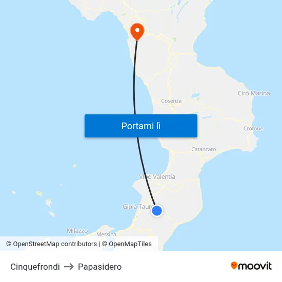 Cinquefrondi to Papasidero map