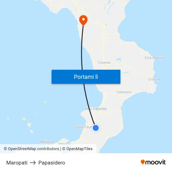 Maropati to Papasidero map