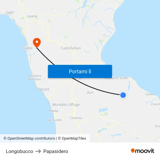 Longobucco to Papasidero map
