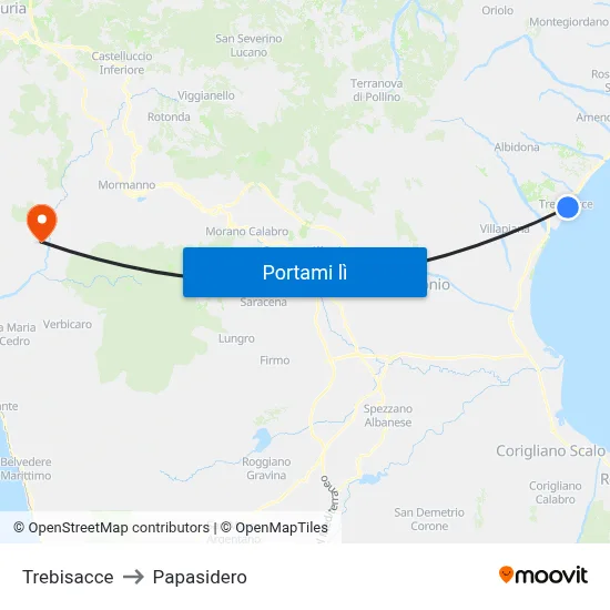 Trebisacce to Papasidero map