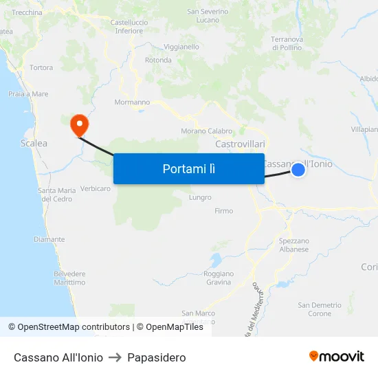 Cassano All'Ionio to Papasidero map