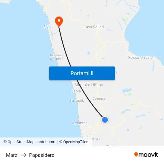 Marzi to Papasidero map