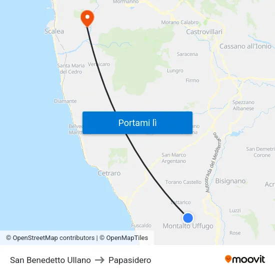 San Benedetto Ullano to Papasidero map