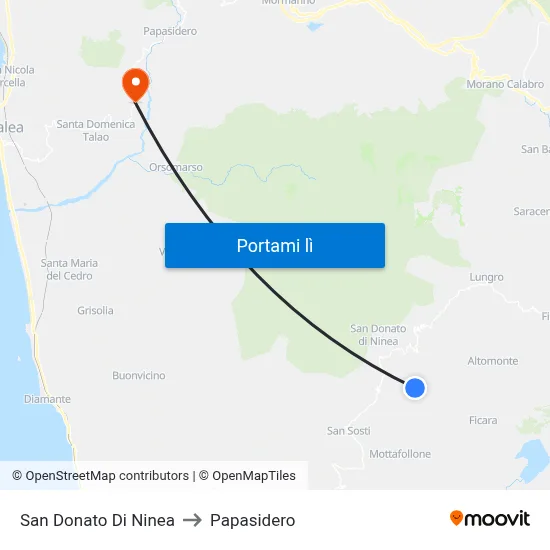 San Donato Di Ninea to Papasidero map