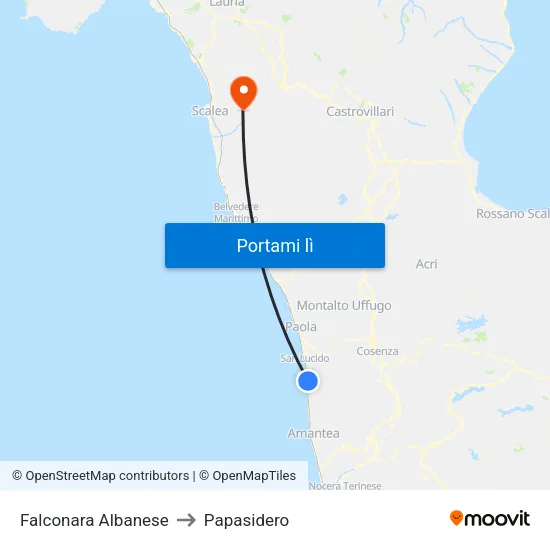 Falconara Albanese to Papasidero map