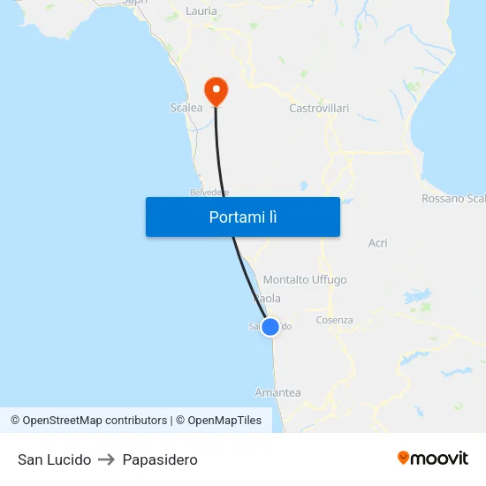 San Lucido to Papasidero map
