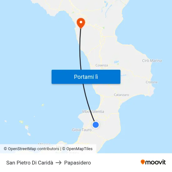 San Pietro Di Caridà to Papasidero map