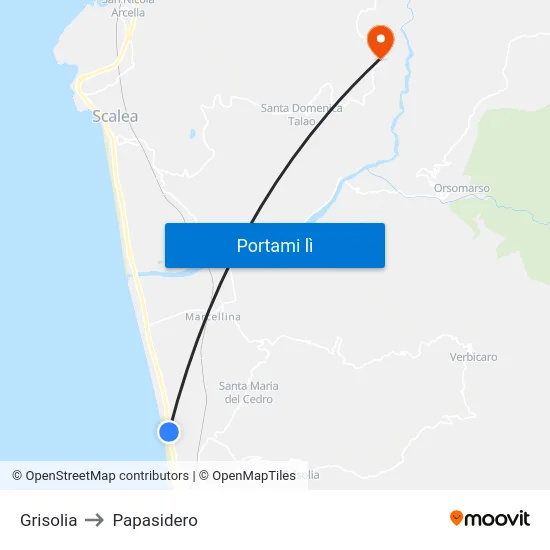 Grisolia to Papasidero map