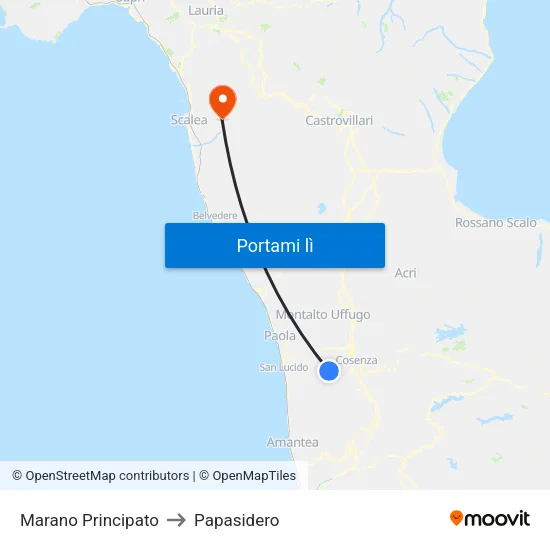 Marano Principato to Papasidero map