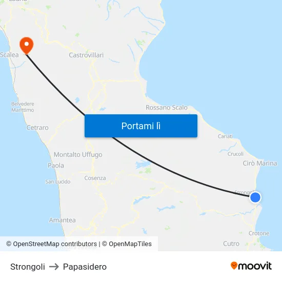 Strongoli to Papasidero map