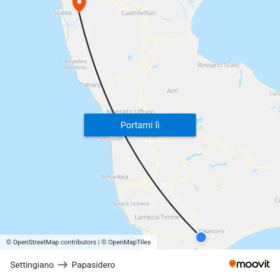Settingiano to Papasidero map