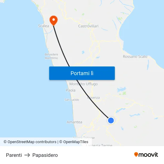 Parenti to Papasidero map