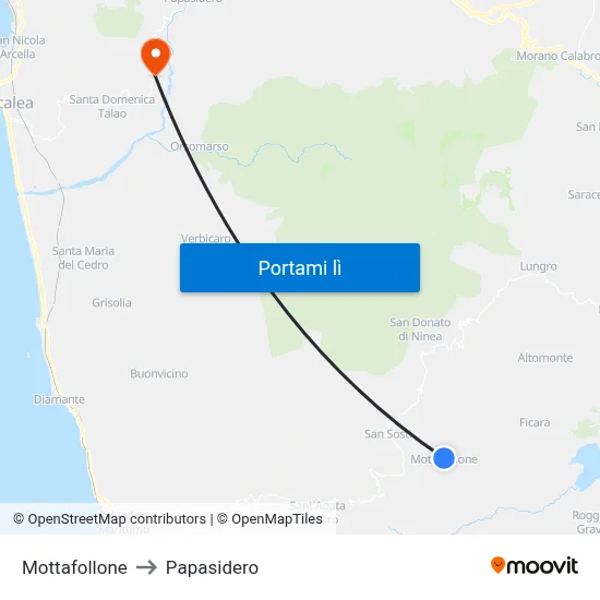 Mottafollone to Papasidero map