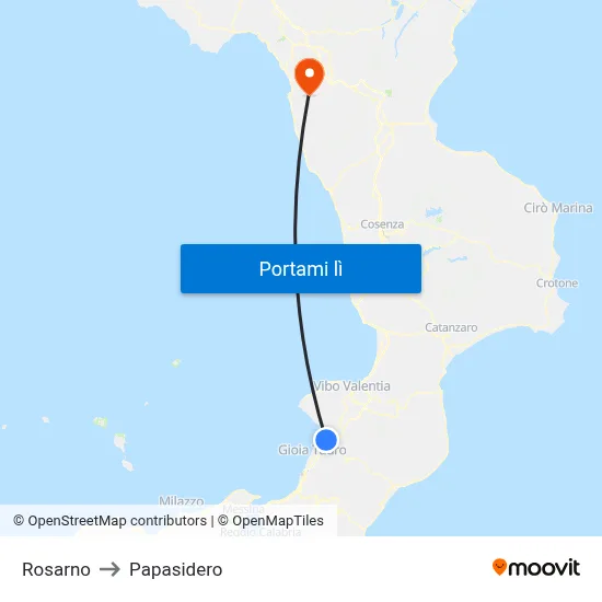 Rosarno to Papasidero map