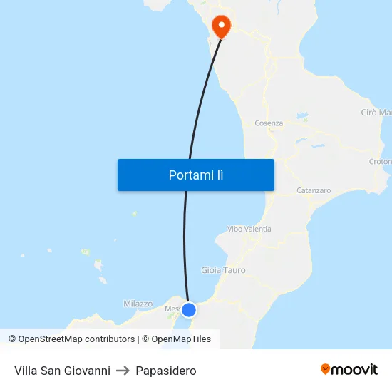 Villa San Giovanni to Papasidero map