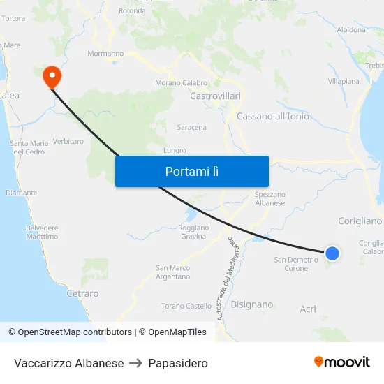 Vaccarizzo Albanese to Papasidero map