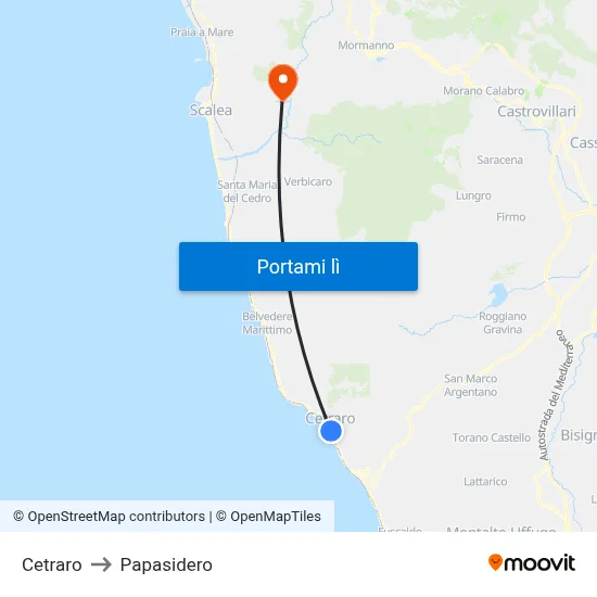 Cetraro to Papasidero map