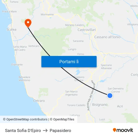 Santa Sofia D'Epiro to Papasidero map