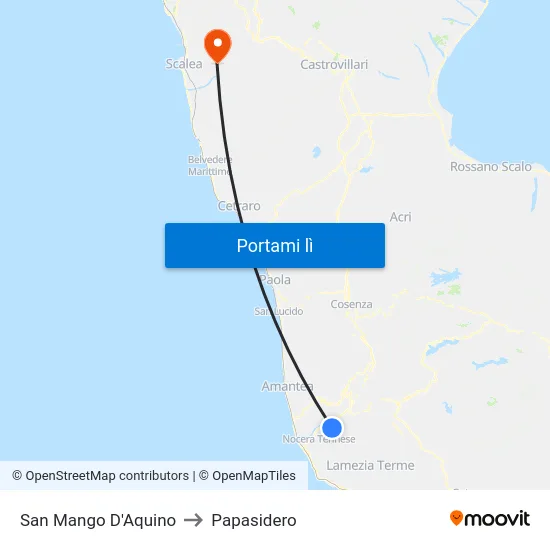 San Mango D'Aquino to Papasidero map