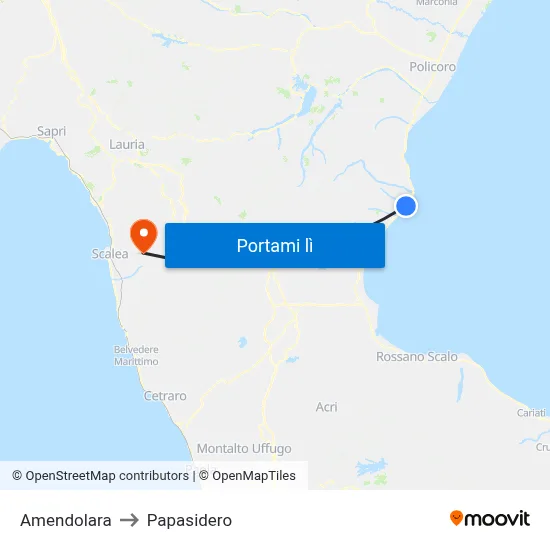 Amendolara to Papasidero map