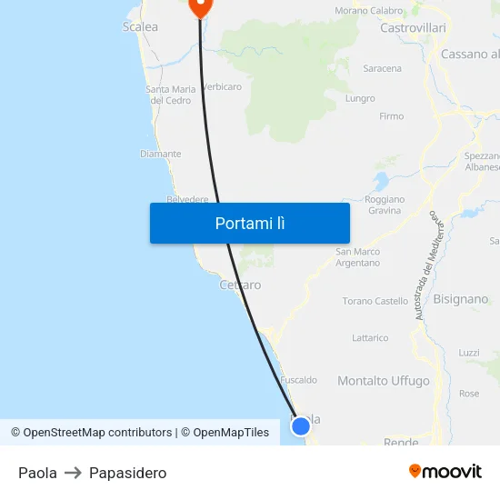 Paola to Papasidero map