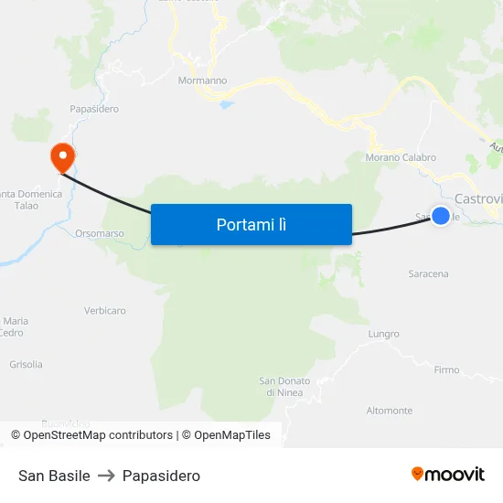 San Basile to Papasidero map