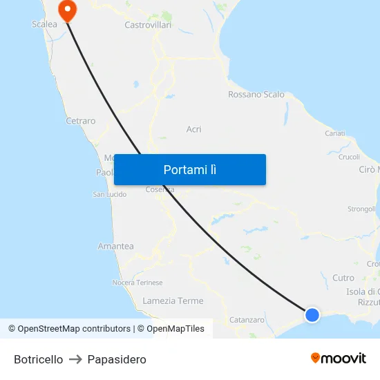 Botricello to Papasidero map