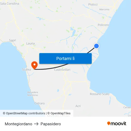 Montegiordano to Papasidero map