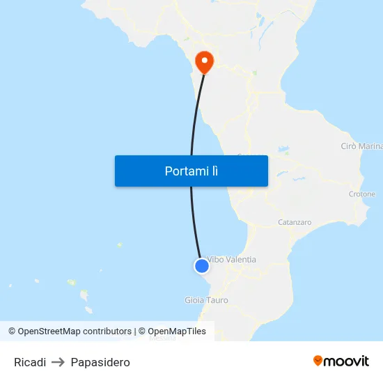 Ricadi to Papasidero map