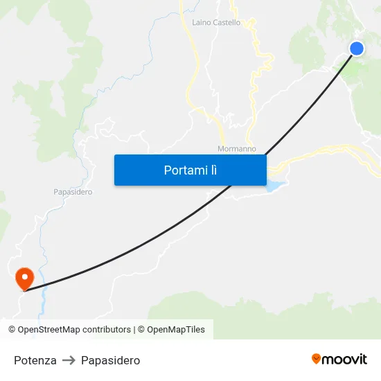 Potenza to Papasidero map