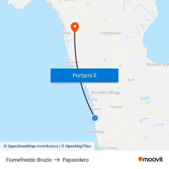Fiumefreddo Bruzio to Papasidero map