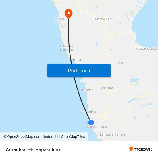 Amantea to Papasidero map