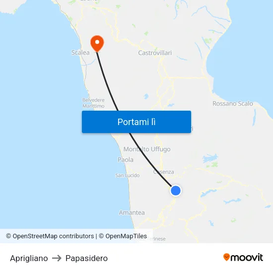 Aprigliano to Papasidero map