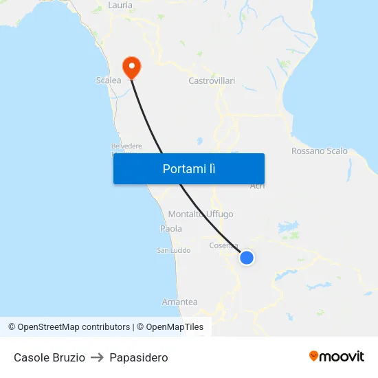Casole Bruzio to Papasidero map
