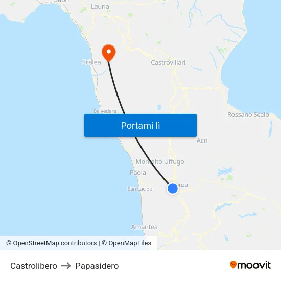 Castrolibero to Papasidero map