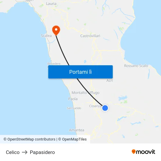 Celico to Papasidero map