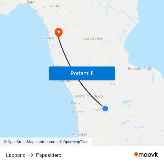 Lappano to Papasidero map