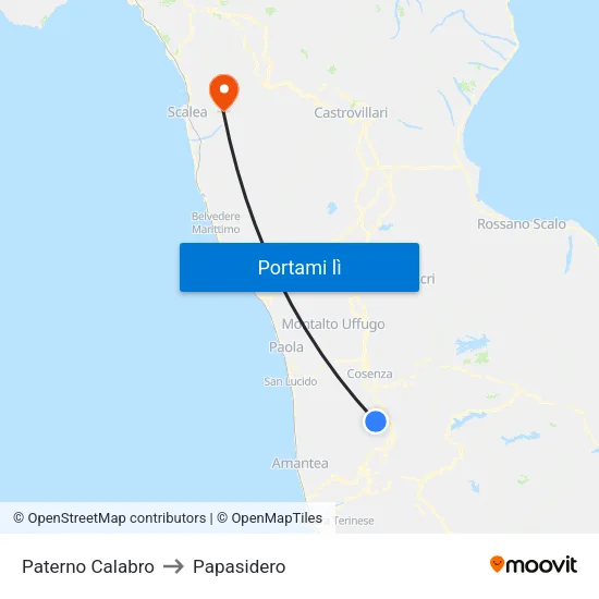 Paterno Calabro to Papasidero map