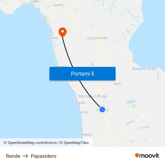 Rende to Papasidero map