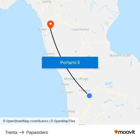 Trenta to Papasidero map
