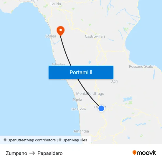 Zumpano to Papasidero map