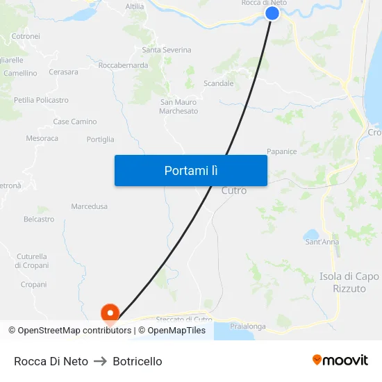 Rocca Di Neto to Botricello map