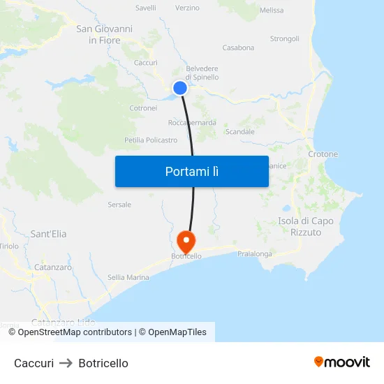Caccuri to Botricello map