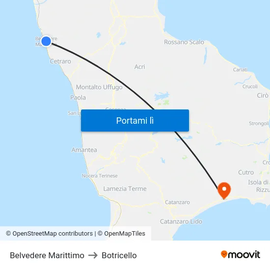Belvedere Marittimo to Botricello map