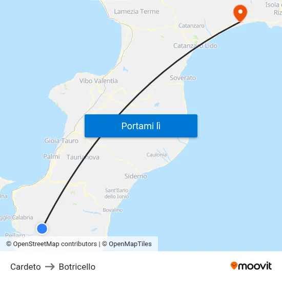 Cardeto to Botricello map