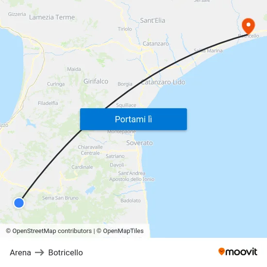 Arena to Botricello map