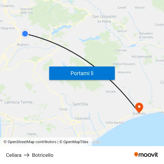 Cellara to Botricello map